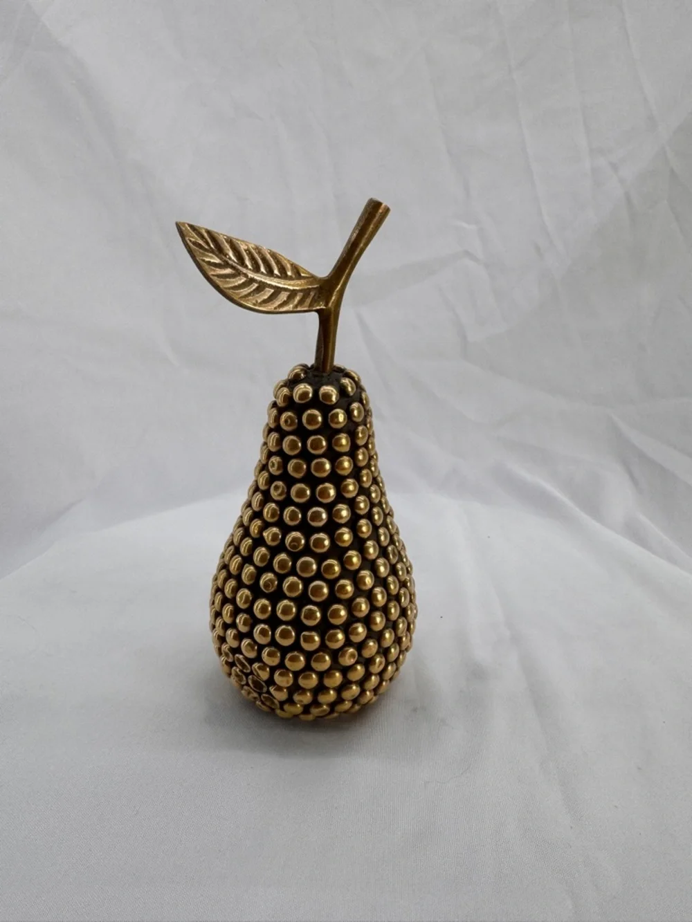 Vintage Studded Brass Pear Mid Century Home Decor Whimsical Hobnail Paperweight